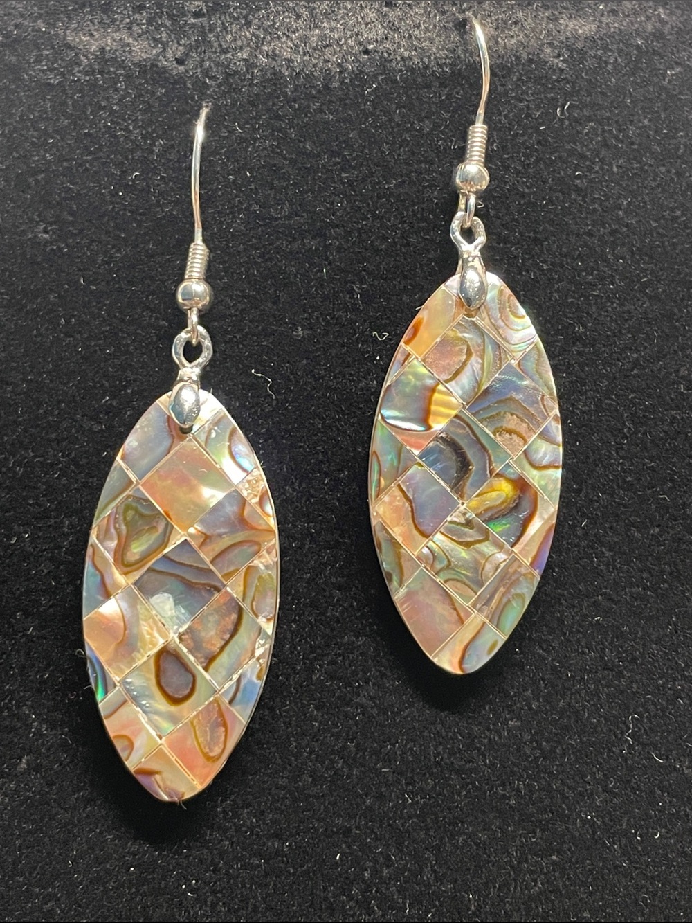 Mother of Pearl Mosaic Dangle Earrings - Iridescent Multicolor